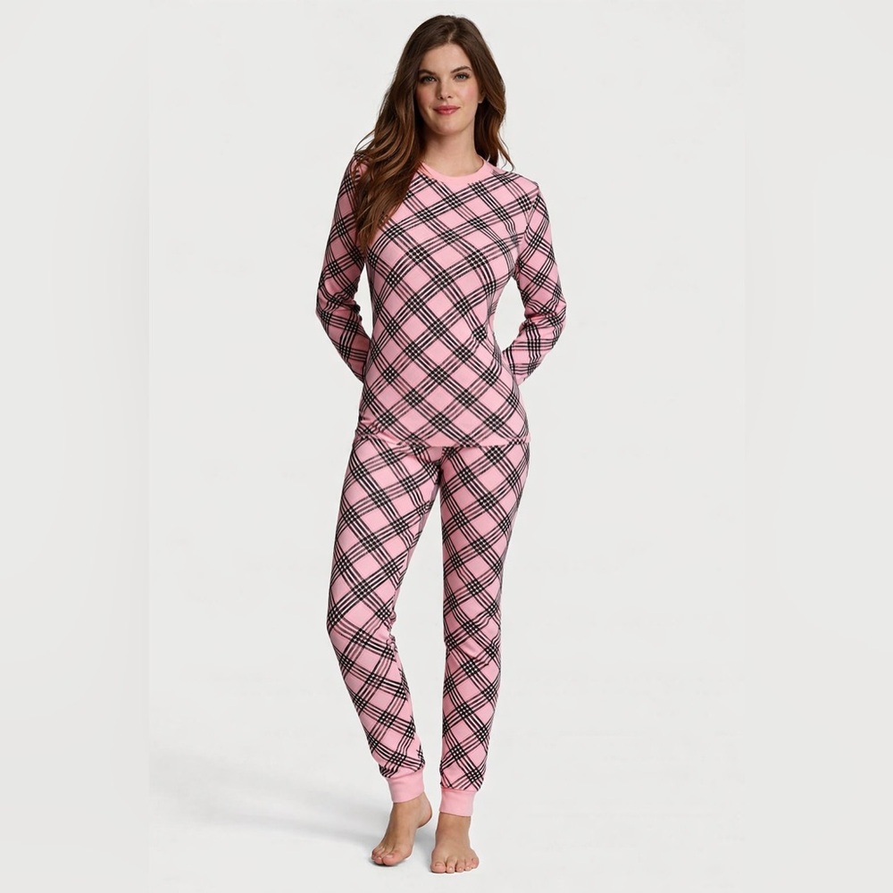 Victoria’s Secret Pretty Blossom Lovely Plaid Pink Thermal Long Pyjama Set Small